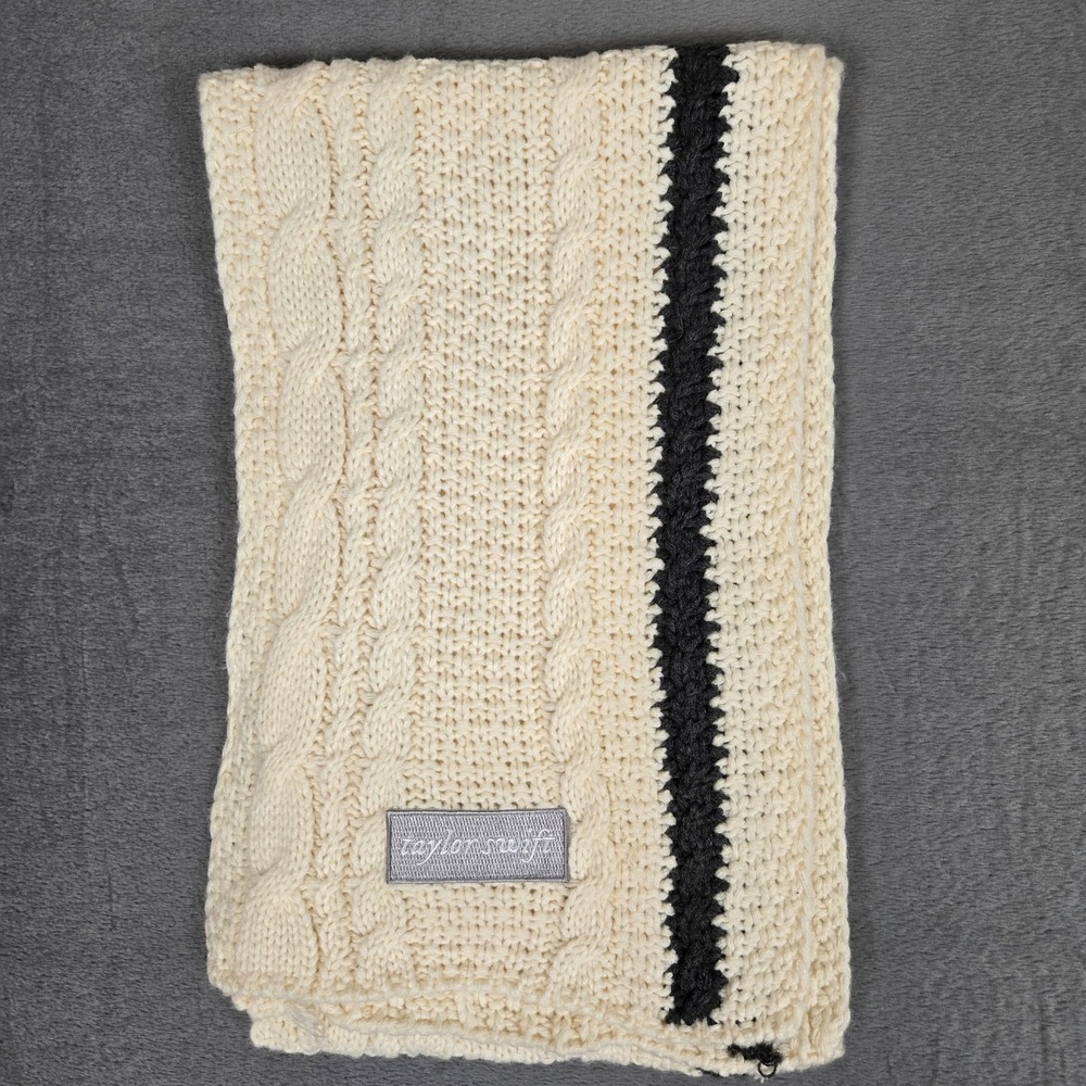 Taylor Swift Official Cardigan Scarf Shawl Ivory Black Cable Knit Authentic